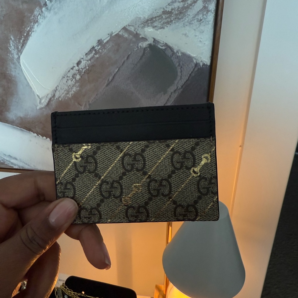 Gucci Black and Gold Monogram Card Holder